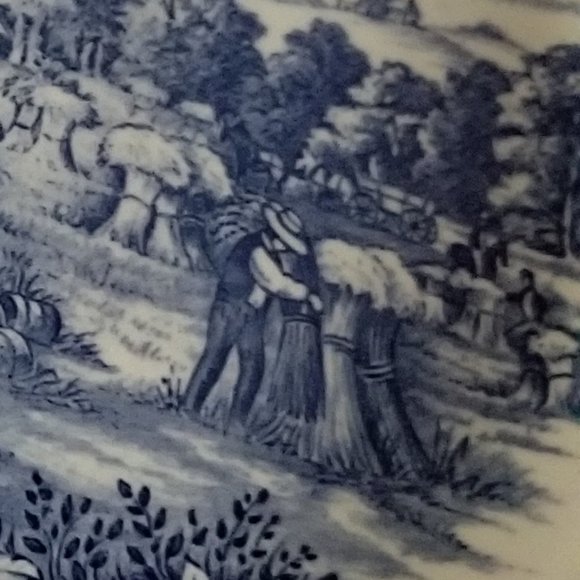 2 Churchill Currier & Ives Blue "Harvest" Dinner Plates - Picture 2 of 7